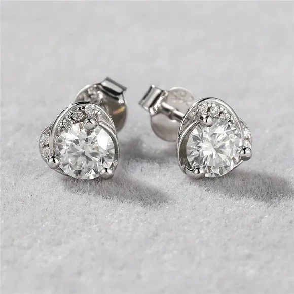 Certified 1ct. t.w. Moissanite Diamond Heart Halo Stud Earrings NEW